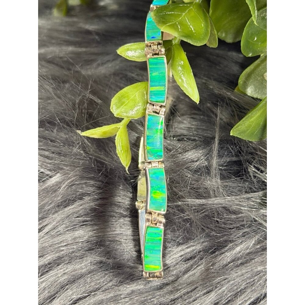 Sterling Silver 925 Synthetic Opal Bracelet - Picture 5 of 11
